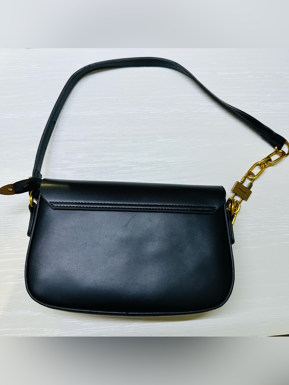 Black PU Leather Shoulder Bag with Gold Hardware - Picture 2 of 10